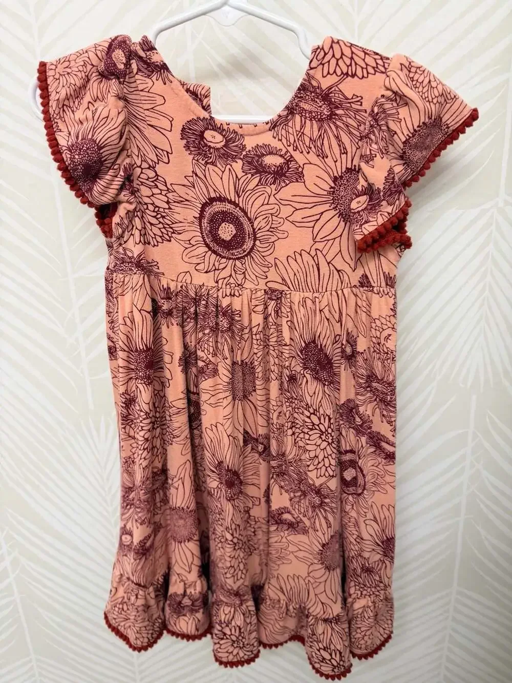 Kate Quinn Sunflower Pink Pom Pom Flutter Sleeve Pinafore Dress 18-24M